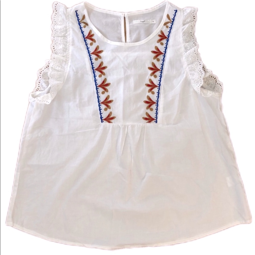 HAZEL Warlo White Embroidered Detail Sleeveless Blouse Sz. S - NWT